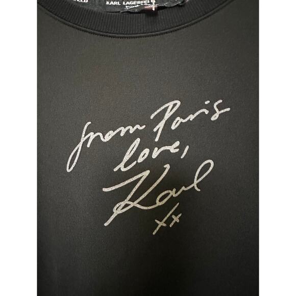 Karl Lagerfeld Paris Black Lace Sleeve Sweatshirt From Paris With Love Womens XL - Picture 6 of 7